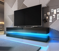 Televizní (tv) stolek Fly s LED osvětlením černá/černý lesk