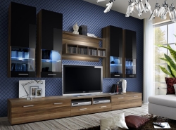 Obývací stěna Dorade s LED švestka/černý lesk