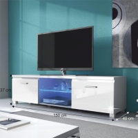 Televizní (tv) stolek Lugo 2 + LED osvětlení bílá/bílý vysoký lesk