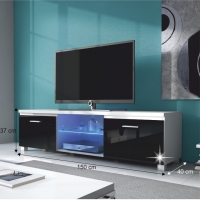 Televizní (tv) stolek Lugo 2 + LED osvětlení bílá/černý vysoký lesk